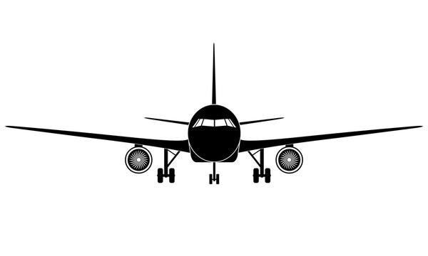 Jet airplane icon, front view, vector illustration
