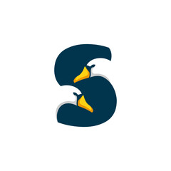 Letter S Goose Logo Design Template Inspiration, Swan Vector, Initial Logo. S logo.