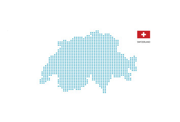Switzerland map design blue circle, white background with Switzerland flag.