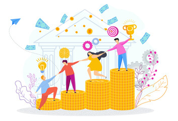 People help each other on ladder of financial success.