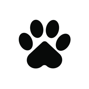 Paws of a cat, dog, puppy. Black footprint of an animal isolated on a white background for t-shirts, postcards, websites, veterinary clinics, children's prints. Vector graphics.