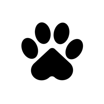 Paws of a cat, dog, puppy. Black footprint of an animal isolated on a white background for t-shirts, postcards, websites, veterinary clinics, children's prints. 