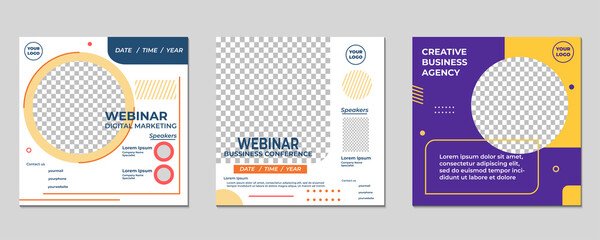Set of Minimalist social media post template. Suitable for webinars, seminars, marketing, flyer and other events. Vector graphics modern background.