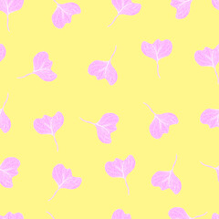 Leaves with stripes veins. Vector seamless pattern botanical illustration. For textiles, fabrics, packaging, paper, candelaria, postcards and wallpaper