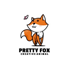 Vector Logo Illustration Pretty Fox Mascot Cartoon Style.