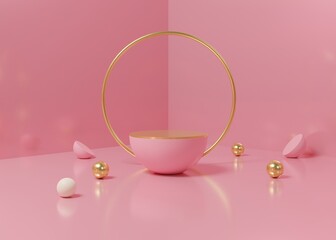 3d rendering Pink pastel display podium product stand on background. abstract minimal geometry. Premium Image