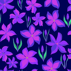 Vector seamless pattern of flower buds and sprigs of lavender with leaves. Botanical illustration for fabrics, textiles, wallpaper, paper, invitations, cards, backgrounds