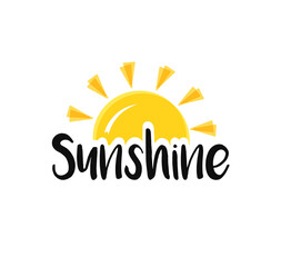 Sun end word sunshine. Concept Sunset or sunrise.