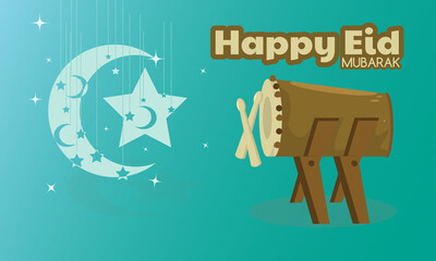 Islamic design illustration concept for Happy Eid Mubarak or Ramadan greeting with drum. template for web landing page, banner, presentation, social, poster, ad, promotion or print media.