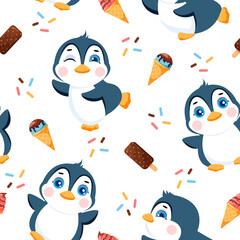 Seamless pattern with cute penguins. Pattern for kids vector illustration.