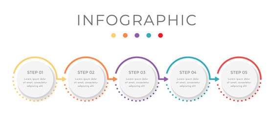 Business process circle infographic templates with 5 steps. Flat design elements vector Illustration for presentation