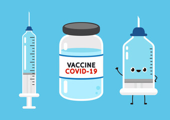 Syringe character design. Vaccine Covid-19. Syringe and Vaccine vector. Vaccine virus Covid-19.