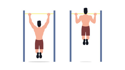 Pulling up on the horizontal bar. Outdoor sports training. Body-building. Flat style. Vector illustration.