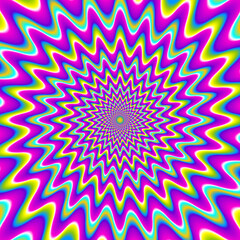 Colorful rainbow background with spirals. Optical expansion illusion.