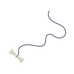 Paper bow on a string toy for a cat. Isolated item on white background. Vector cartoon illustration