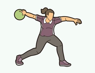 Bowling Sport Female Player Action Cartoon Graphic Vector