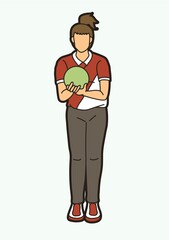 Bowling Sport Female Player Action Cartoon Graphic Vector