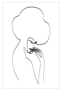 vector image illustration of one line art afro woman