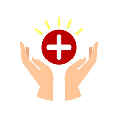 hands icon and medicine icon, vector illustration