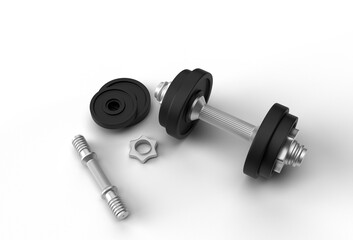 3d Render Dumbbells Set, Realistic Detailed Close Up View Isolated Sport Element of Fitness Dumbbell Design.