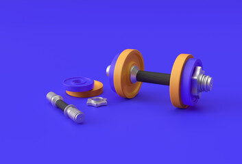Obraz na płótnie Canvas 3d Render Dumbbells Set, Realistic Detailed Close Up View Isolated Sport Element of Fitness Dumbbell Design.