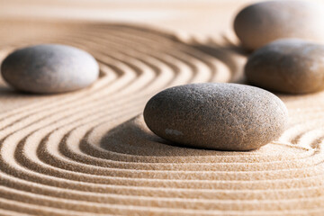 Obraz na płótnie Canvas Japanese zen garden with stone in raked sand