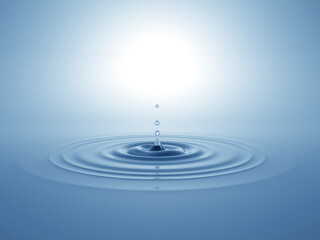 Water drop fell on the water surface. 3D illustration 
