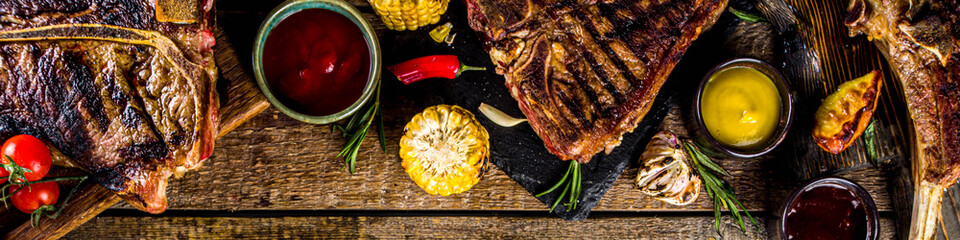 Set of various grilled bbq meat