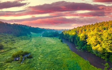 Beautiful summer scenery. Picturesque morning view of Strypa river, Ukraine, Europe. Amazing...