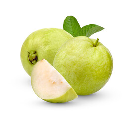 Fresh Guava fruit with leaves isolated on white background