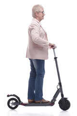 side view. modern elderly woman with electric scooter