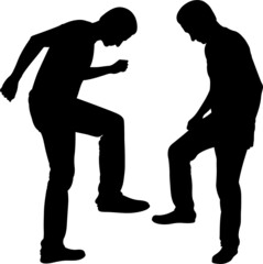 silhouettes of men stomping their feet - 424382726