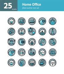 Home Office filled outline icon set. Vector and Illustration.