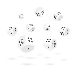 Set of white 3d dices, vector illustration.