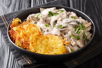 Zurcher Geschnetzeltes is a rich elegant dish of sliced veal, pan seared and drenched in a wine...