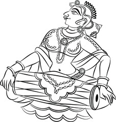 Lord's Gopika, Sevika, or lady servants have drawn in Indian folk art, Kalamkari style. for textile printing, logo, wallpaper