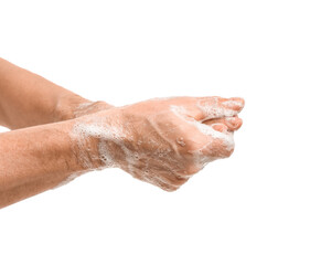 Fototapeta premium Man washing hands on white background