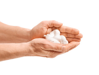 Man washing hands on white background