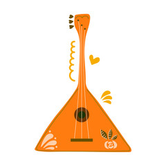 Hand drawn balalaika, russian musical instrument.  Flat illustration. Love music concept.