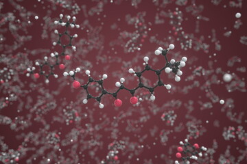 Avobenzone molecule, ball-and-stick molecular conceptual model. Scientific 3d rendering