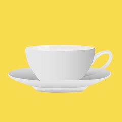 White cup isolated on yellow background. Vector illustration.
