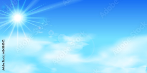青空と雲と太陽の日差しのベクターイラスト背景 Poster Honyojima 青空と雲と太陽の日差しのベクターイラスト背景 Poster Honyojima