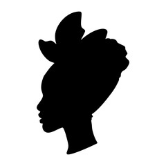Silhoettes of african american women in a head wrap. Beautiful black girls profile.