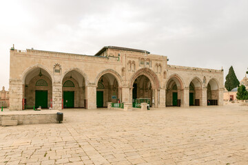 The main fasade of the Al Aqsa Mosque on Temple Mount, in the old city of Jerusalem, in Israel