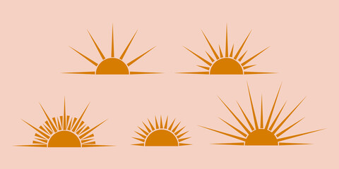 Vector set of sun boho icons and symbols design vector illustration. abstract vector design elements for decoration in modern minimalist style for social media posts, stories, wallpaper, wall art.