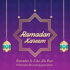 Ramadan Kareem greeting with  patterned color background.
