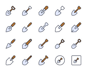 Shovel set line icons in flat design with elements for web site design and mobile apps.  Collection modern infographic logo and symbol. House vector line pictogram