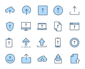 Upload design icons set. Thin line vector icons for mobile concepts and web apps. Premium quality icons in trendy flat style. Collection of high-quality color outline logo