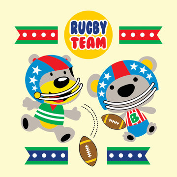 sweet funny rugby bear team cartoon 