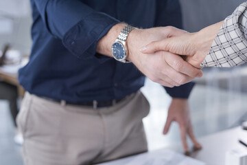 Close-up of businessman shaking hand to his partner he greeting him before meeting at office